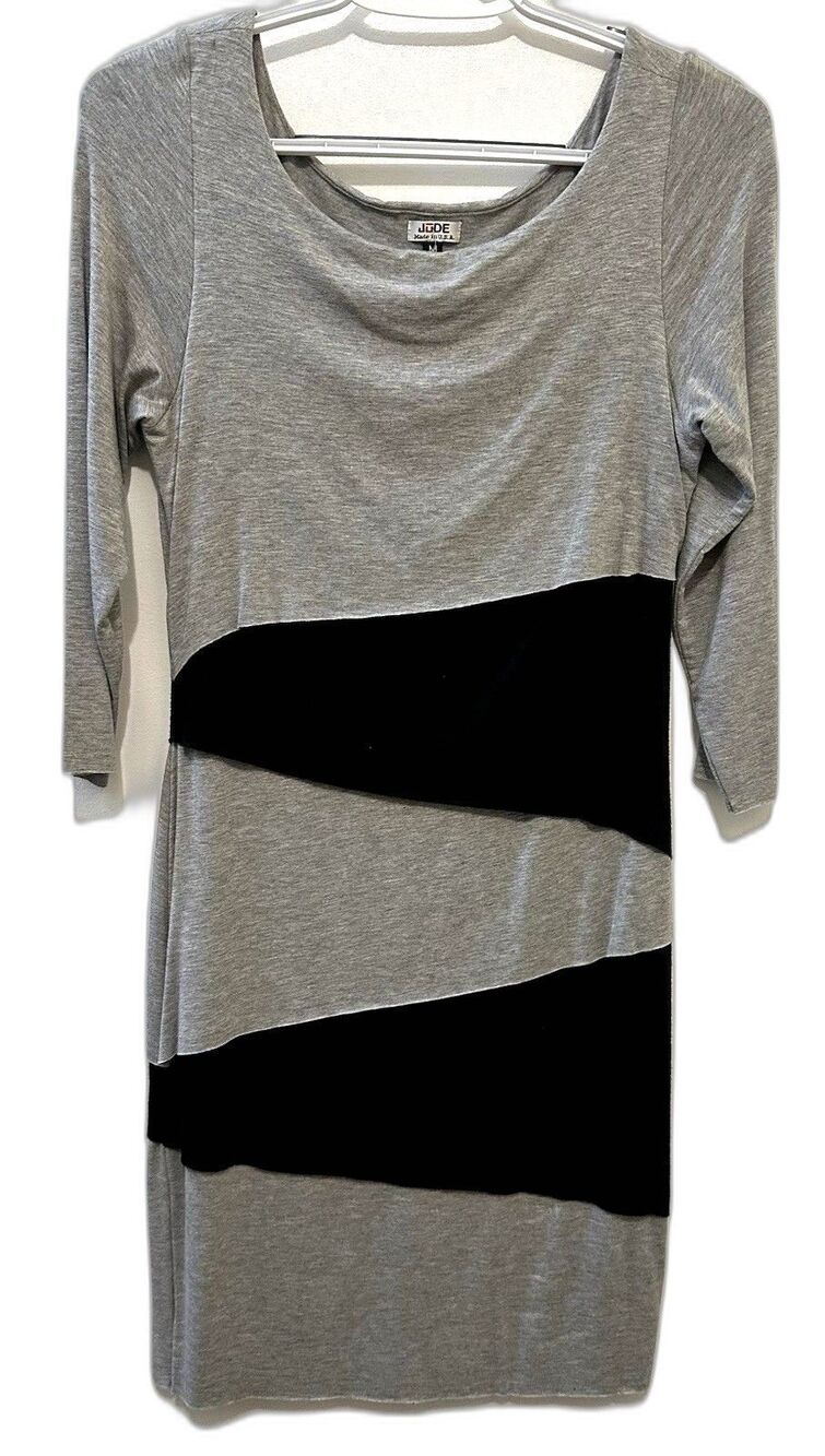 Jude Made in USA Womens Gray Black Asymmetrical Colorblock Dress Medium Jersey